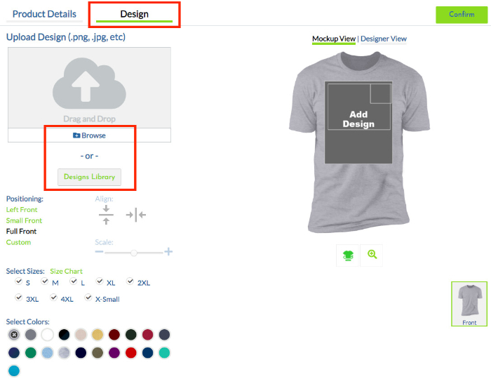 upload design and choose size of the product