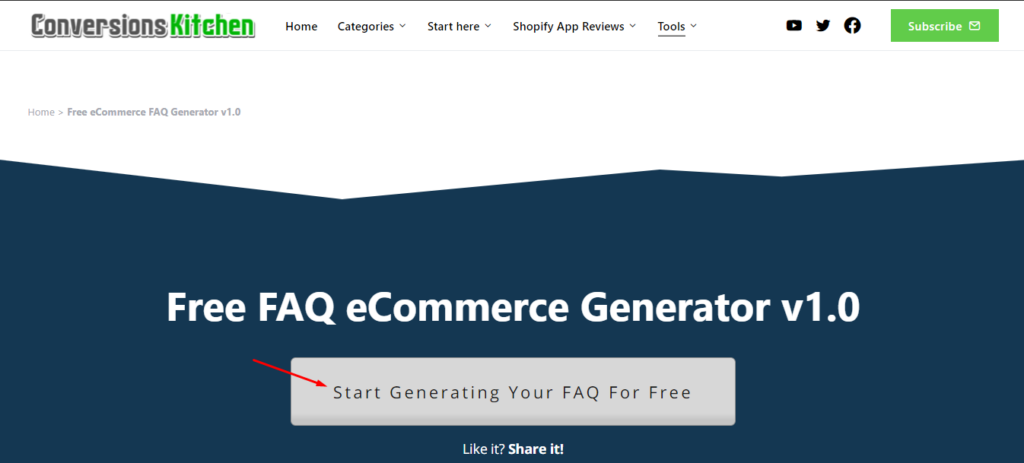 Click on the white button - Start Generating Your FAQ for Free