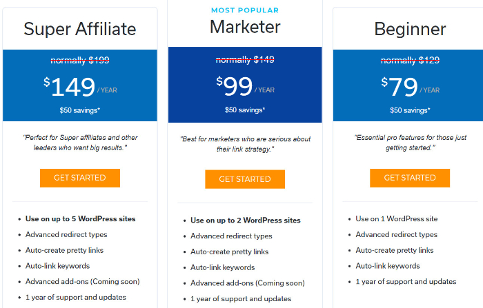 pretty links pricing