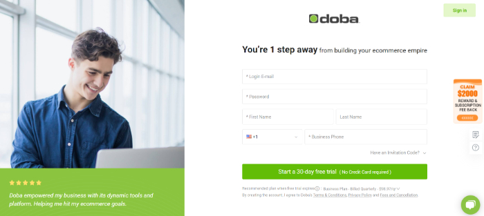 enter details mentioned on the doba dropshipping sign up page