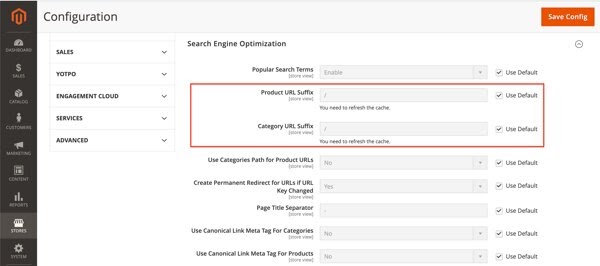 remove html extension for good magento seo