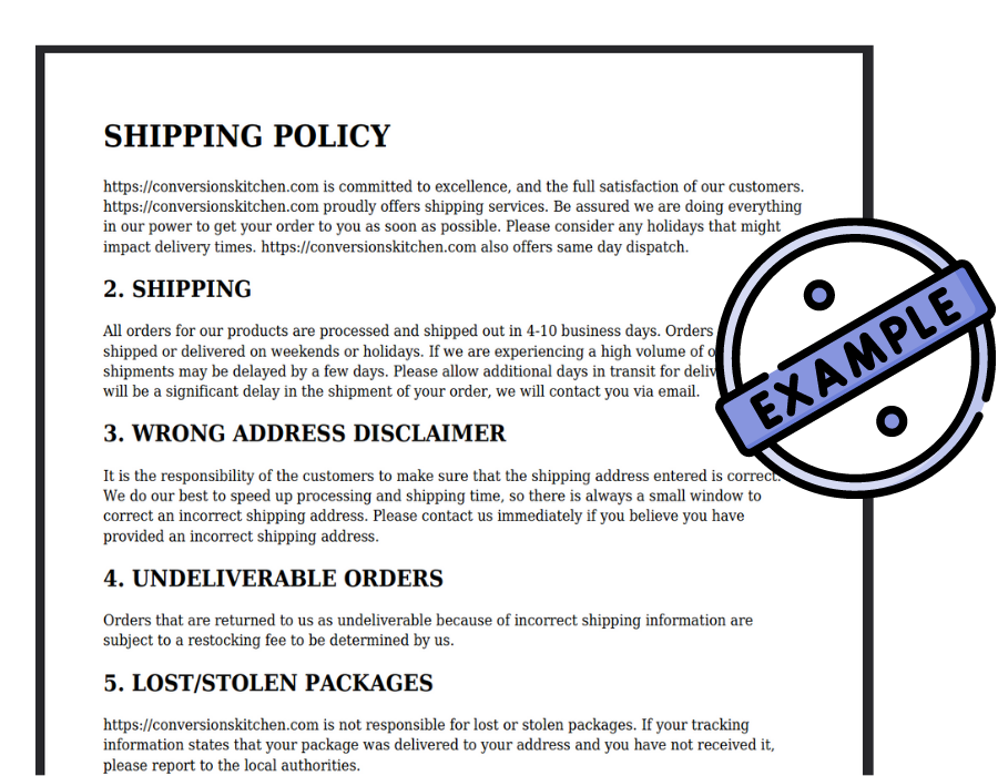 Ecommerce Shipping Policy Template