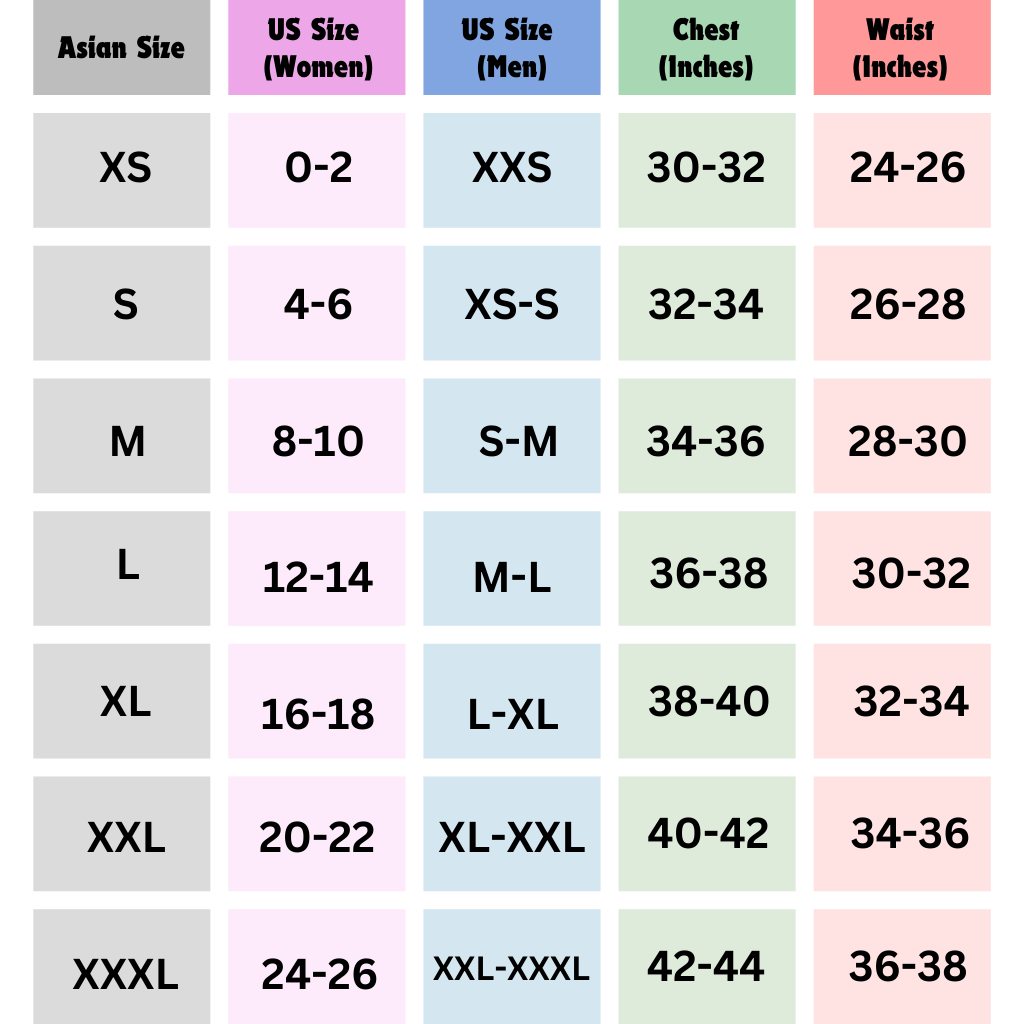 Size Conversion Chart Asian Size to American